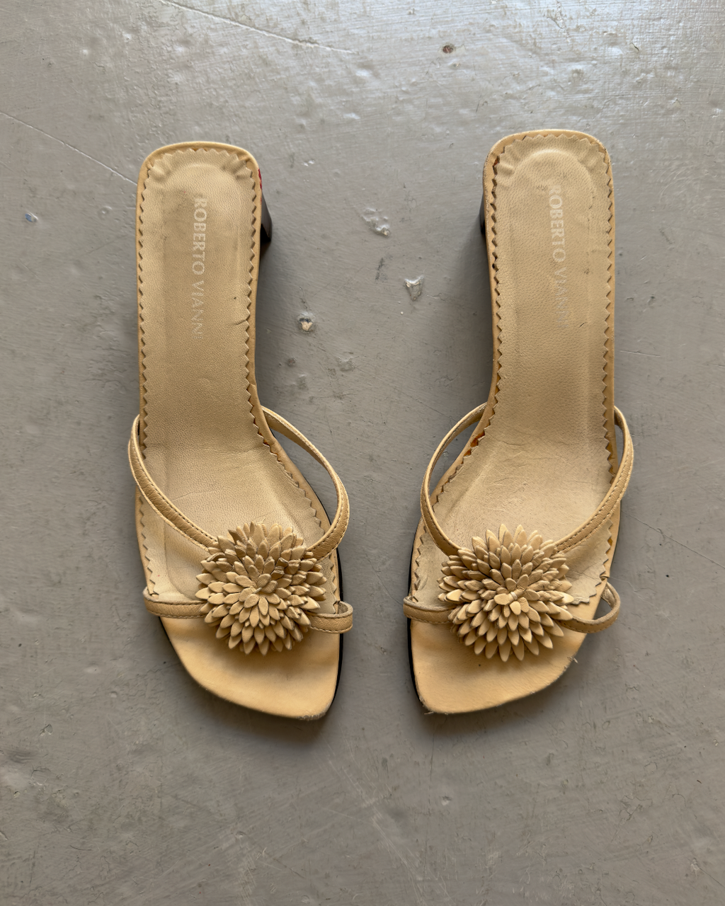 Cream leather flower mules