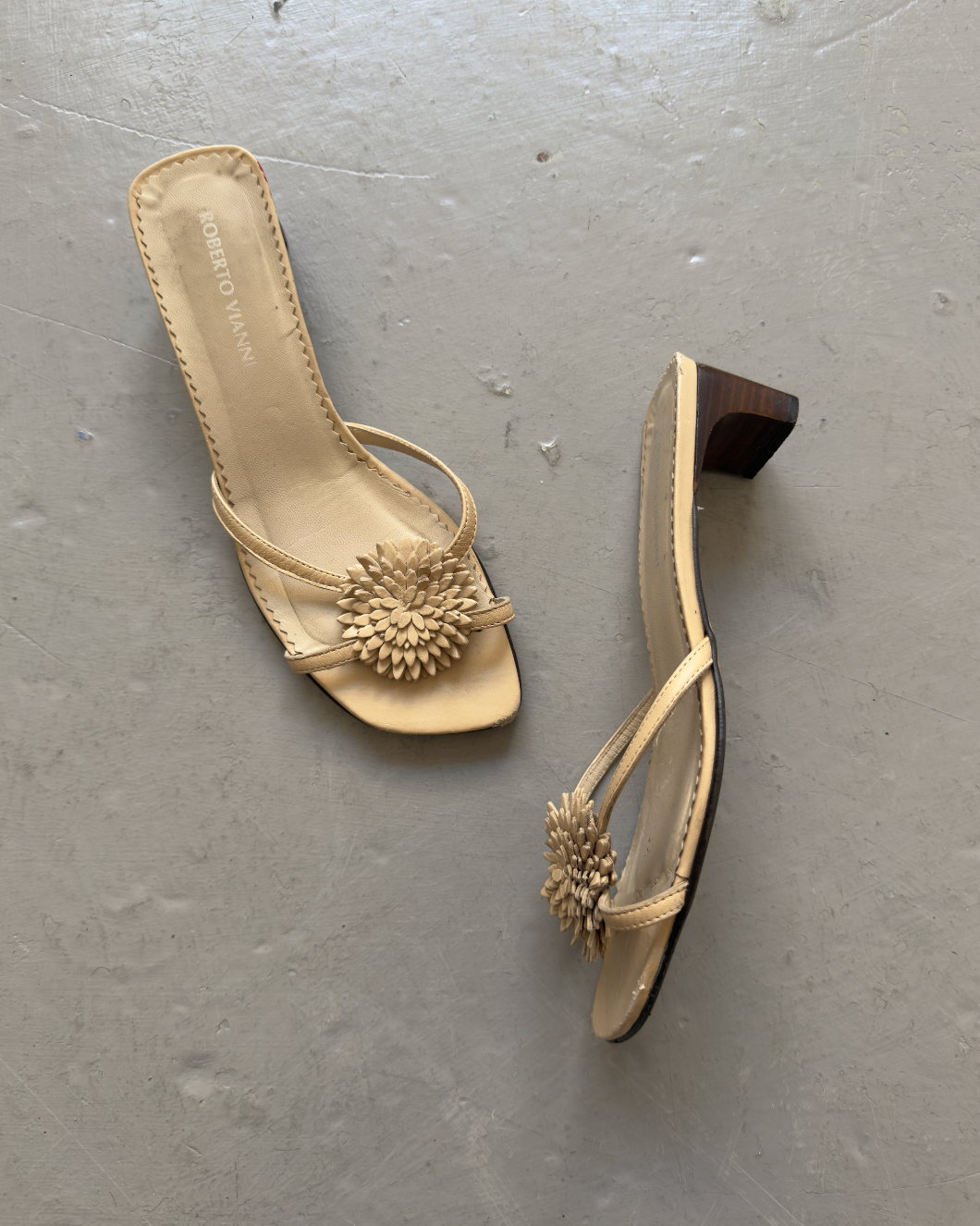 Cream leather flower mules