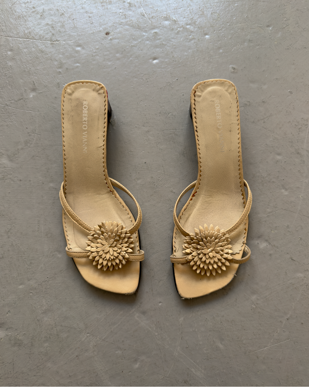 Cream leather flower mules