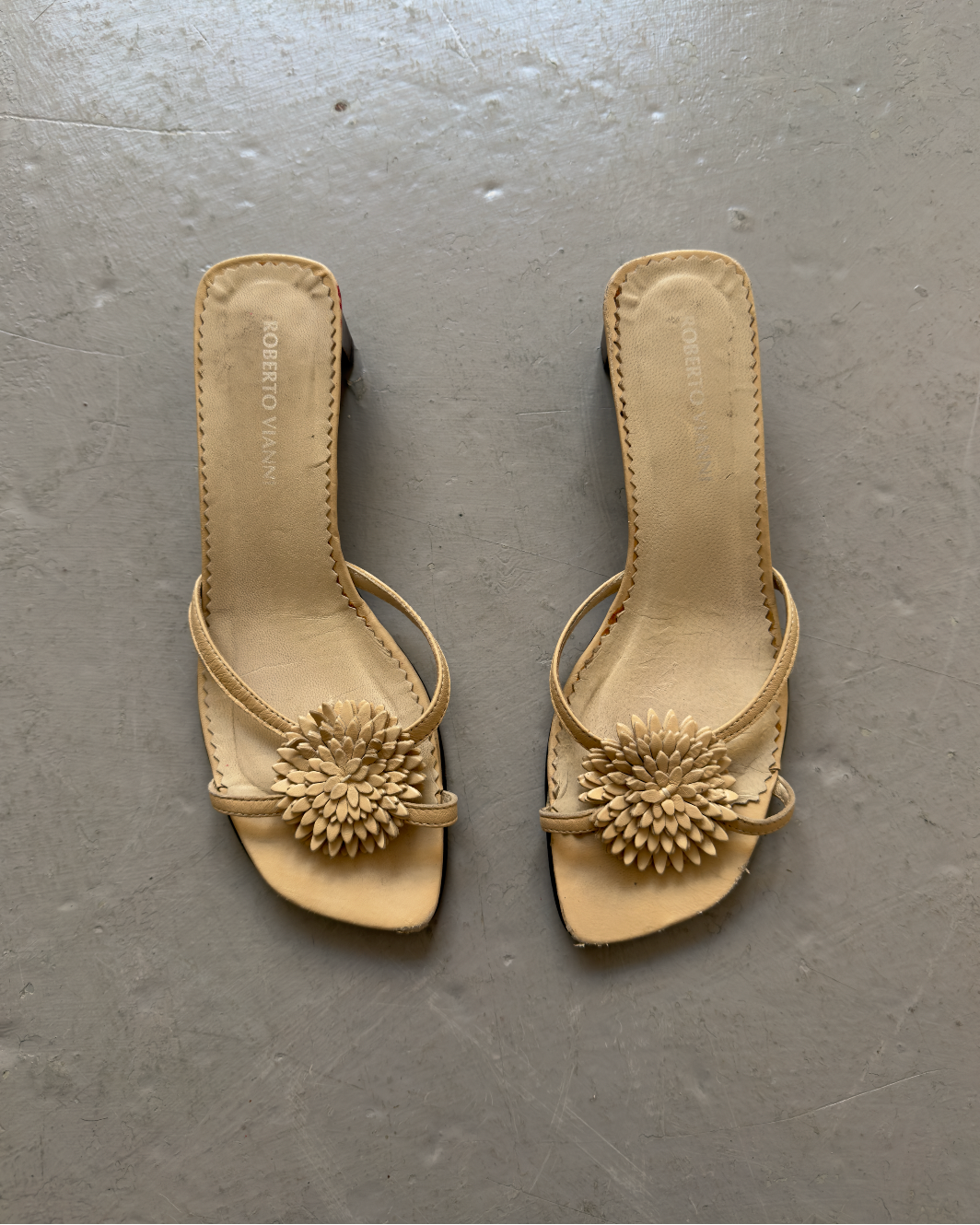 Cream leather flower mules