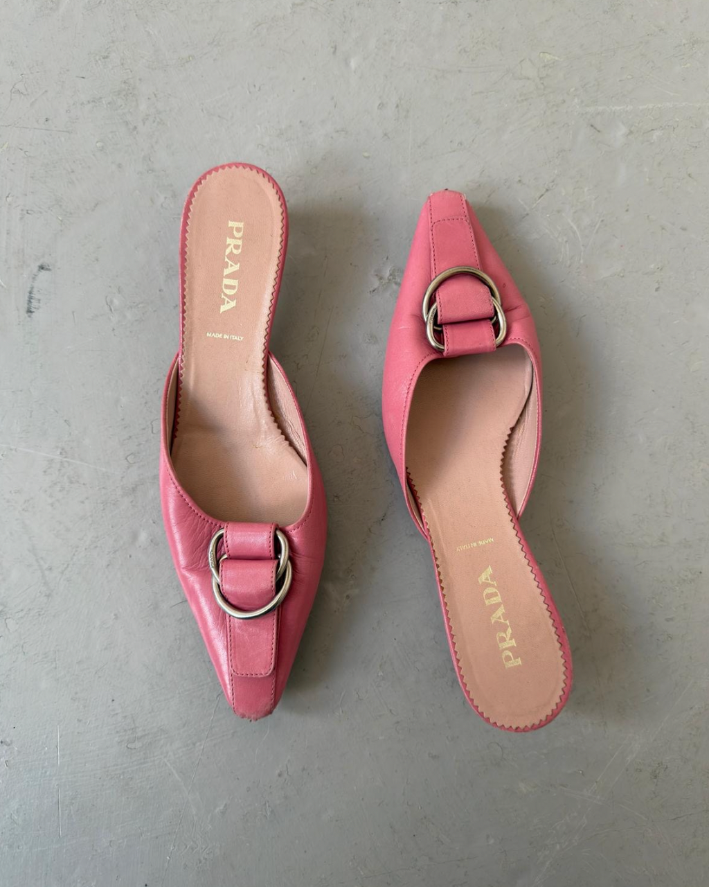 Pink prada pointed kitten heels
