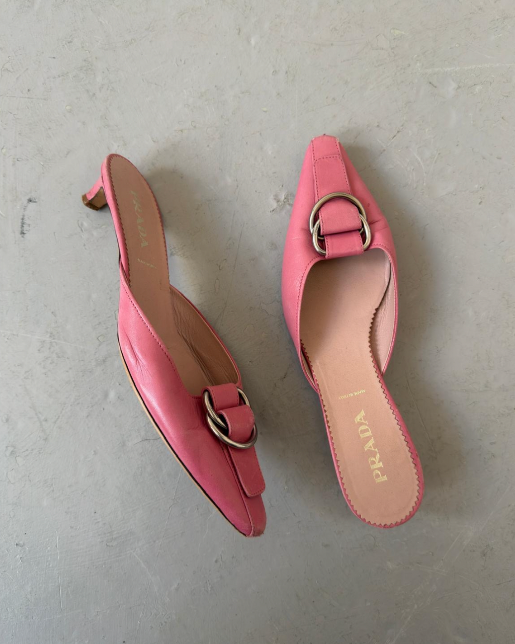 Pink prada pointed kitten heels