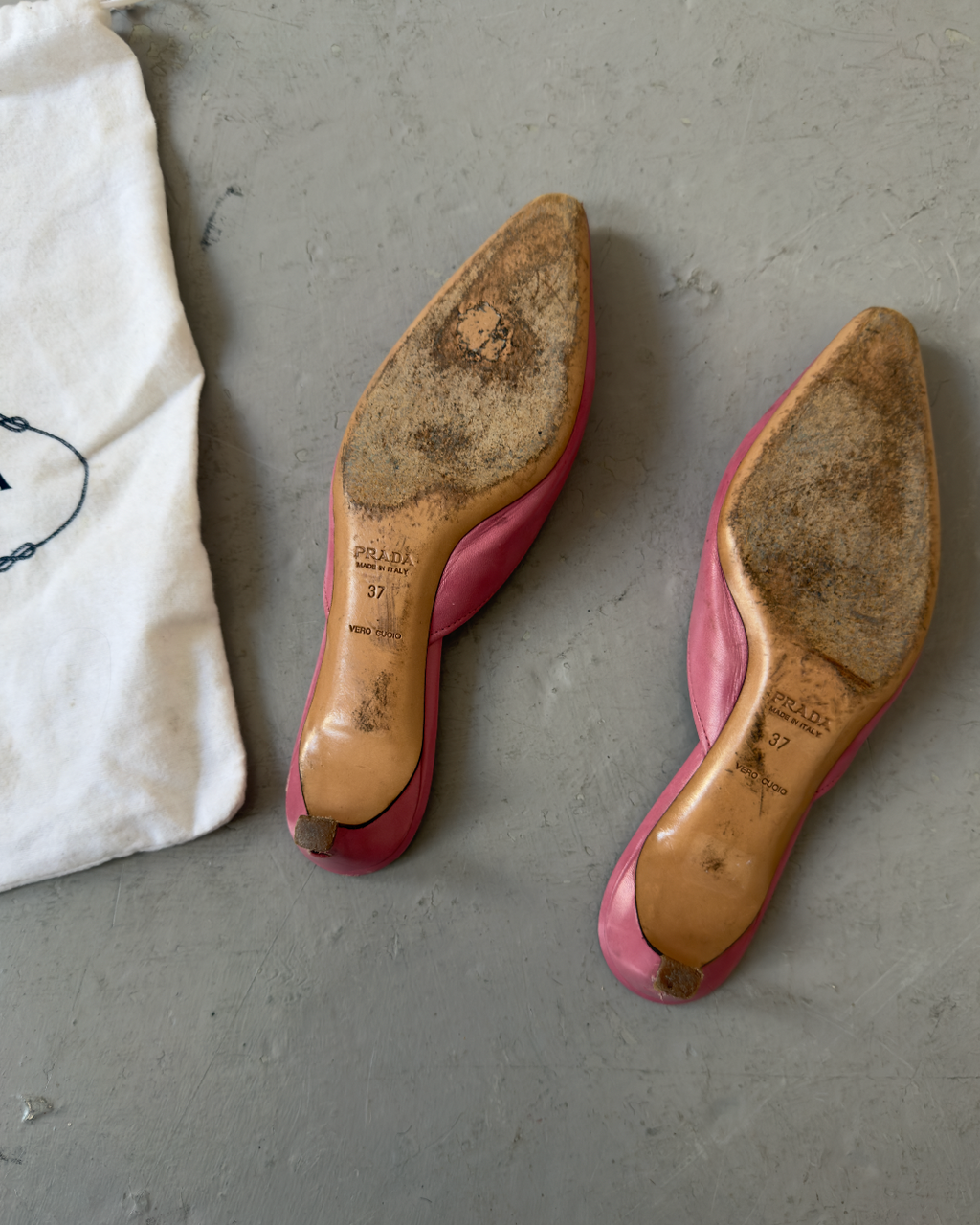Pink prada pointed kitten heels