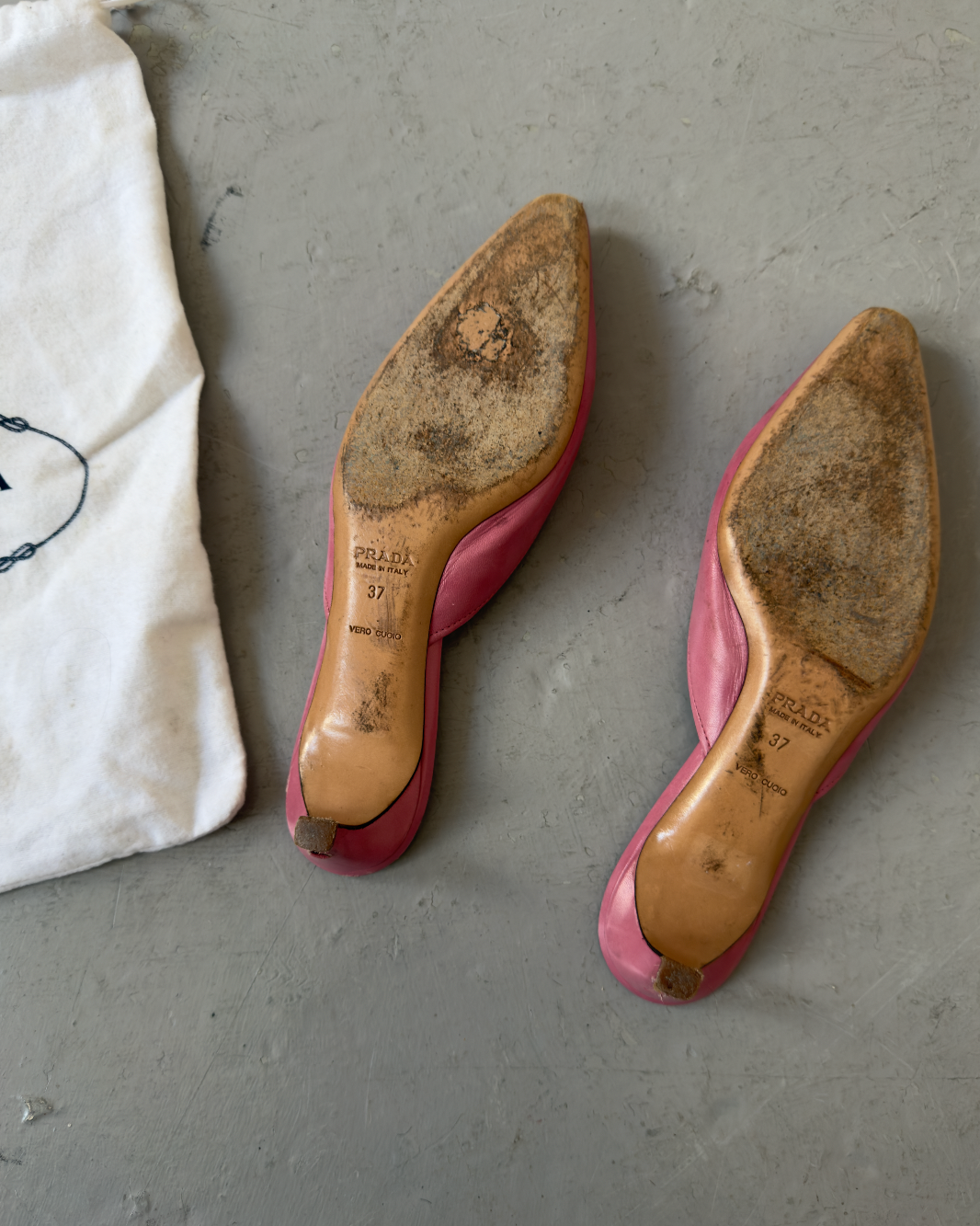 Pink prada pointed kitten heels
