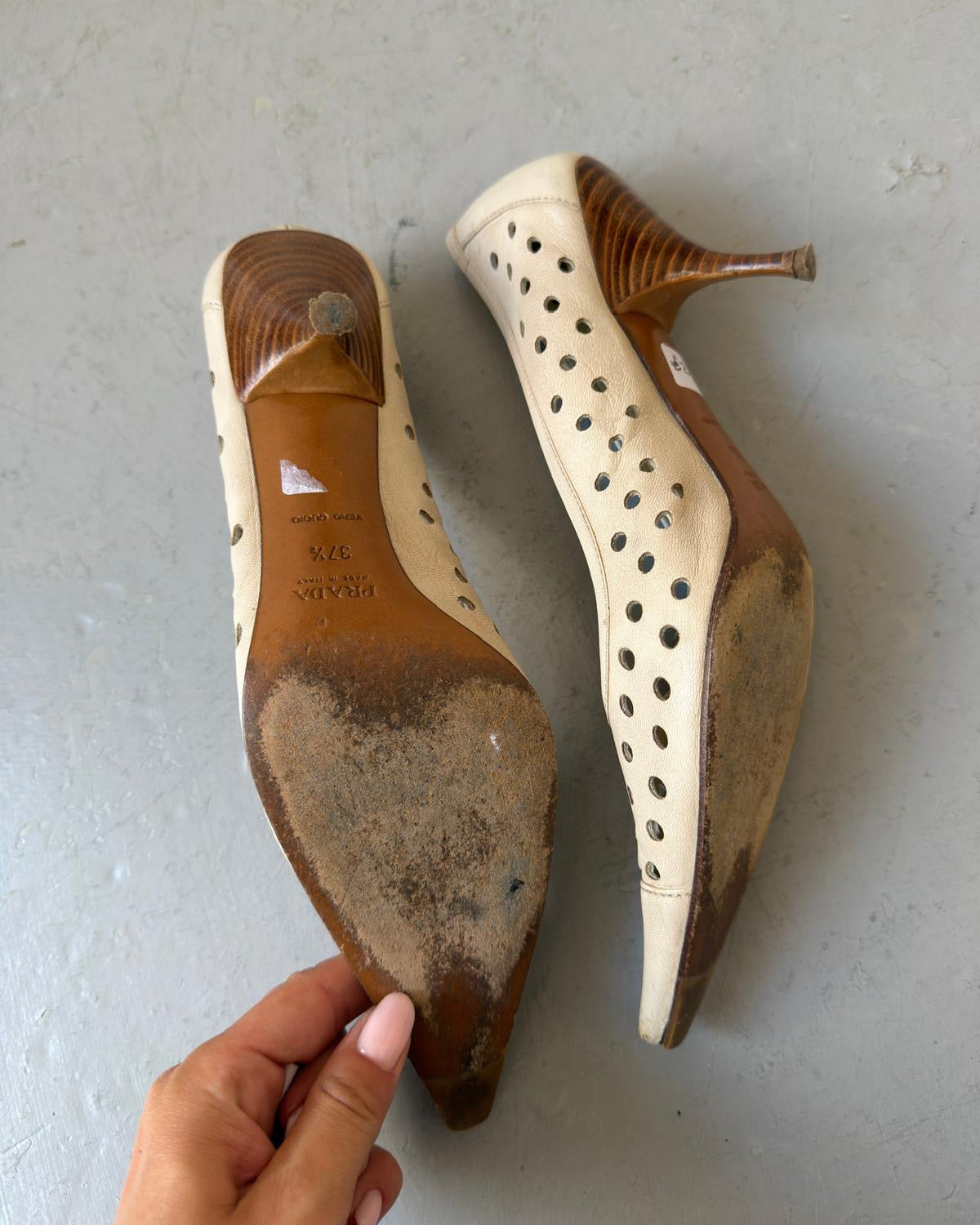 Prada laser hole point heels
